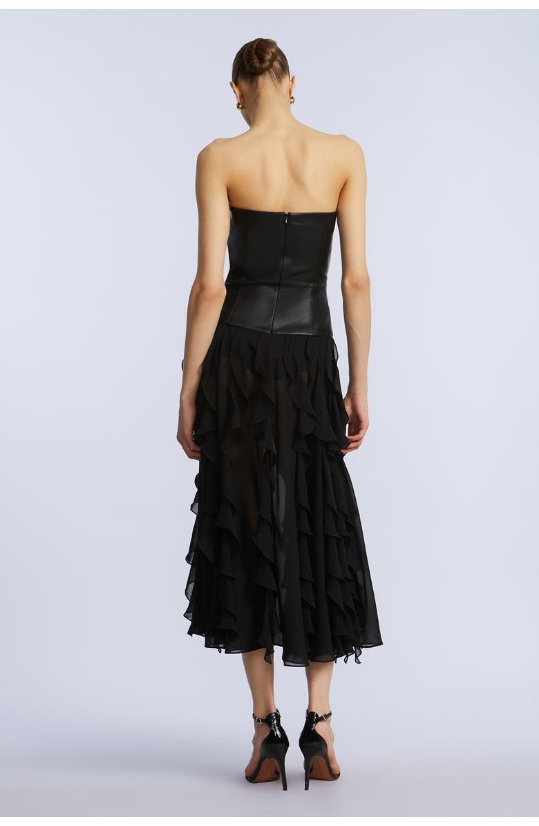 BCBGMAXAZRIA Leather Chiffon Dress, Alternate, color, Black