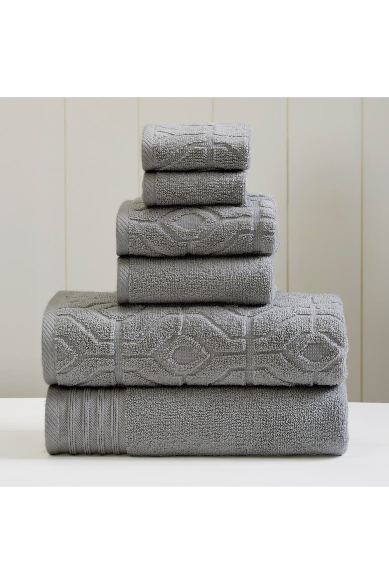 Yarn Dyed Diamond Gate 6-Towel Set - Charcoal, Alternate, color, CHARCOAL