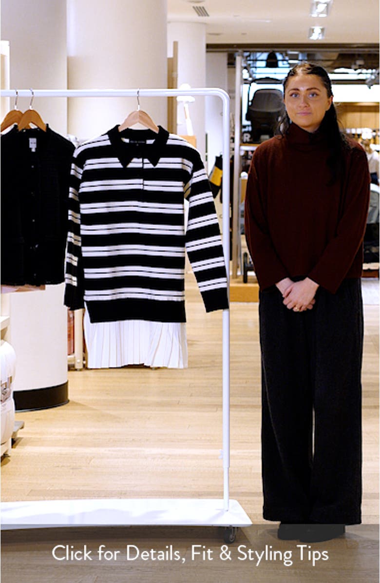 Stripe Mixed Media Long Sleeve Polo Dress, sales video thumbnail