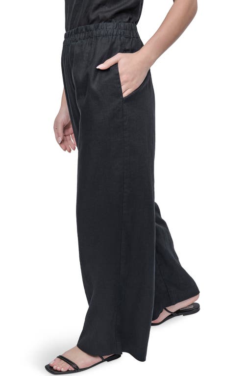Dkny Wide Leg Linen Pants In Black