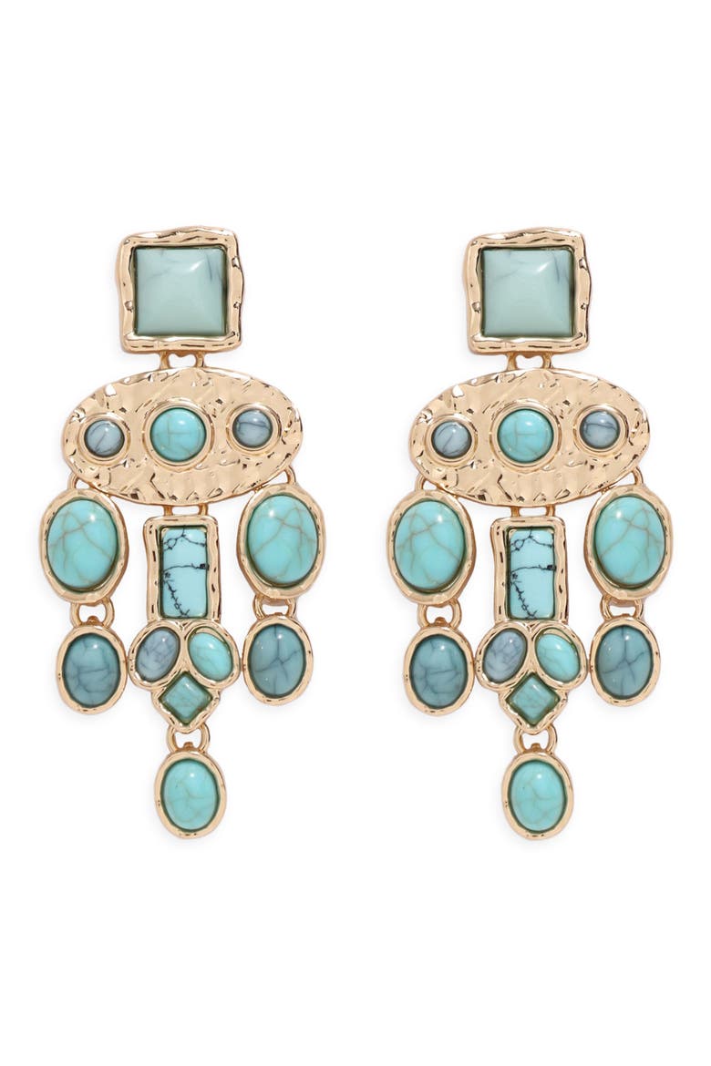 Dusk Statement Drop Earrings, Main, color, GOLD/ TURQUOISE