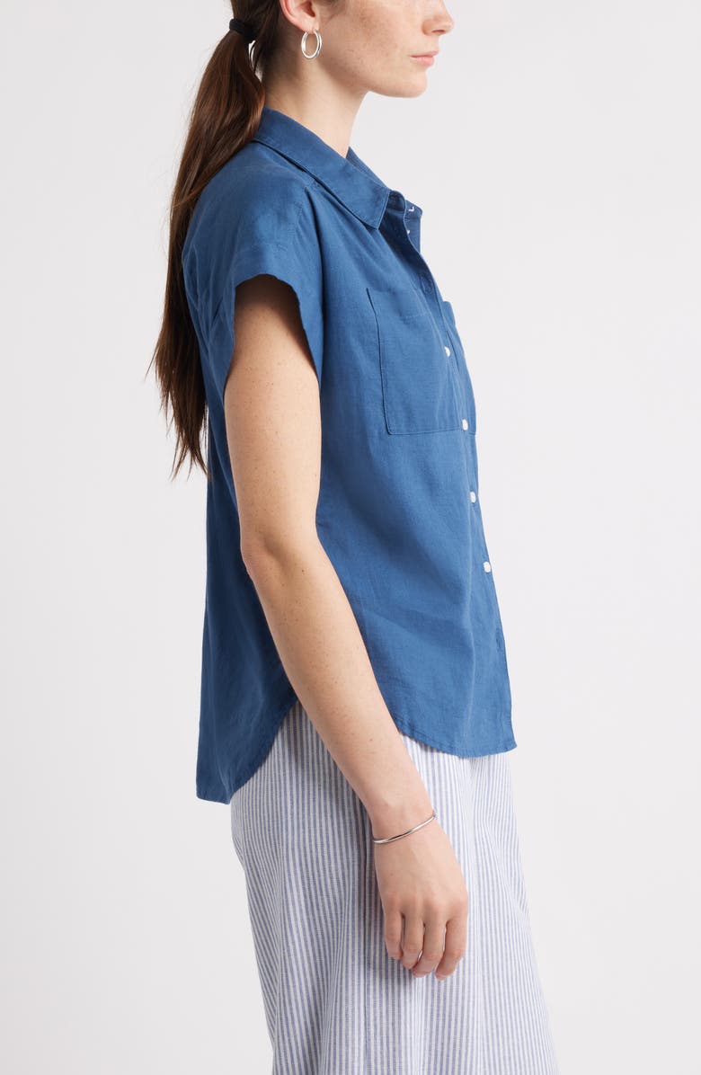 Caslon<sup>®</sup> Linen Blend Short Sleeve Button-Up Shirt, Alternate, color, Blue Ensign