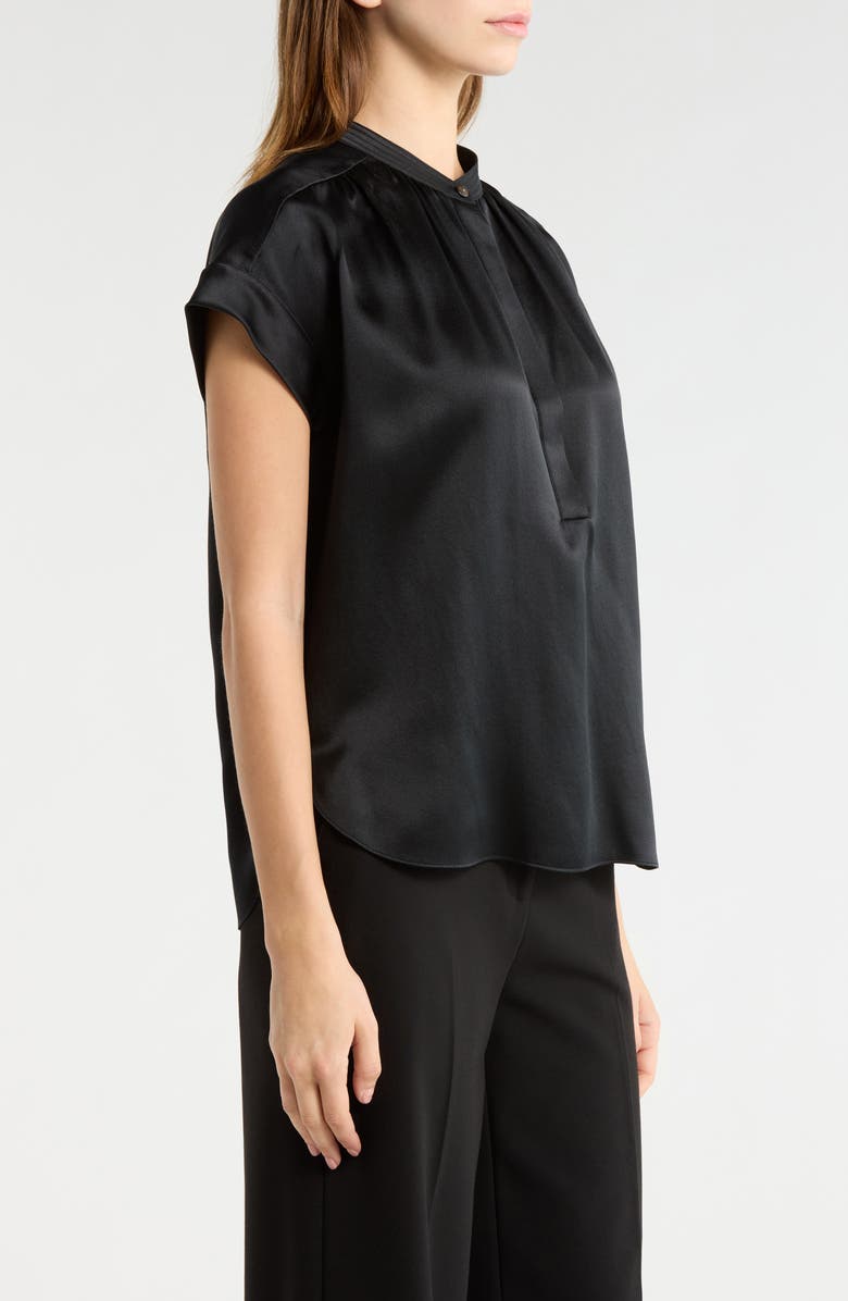 Vince Shirred Detail Silk Top, Alternate, color, Black