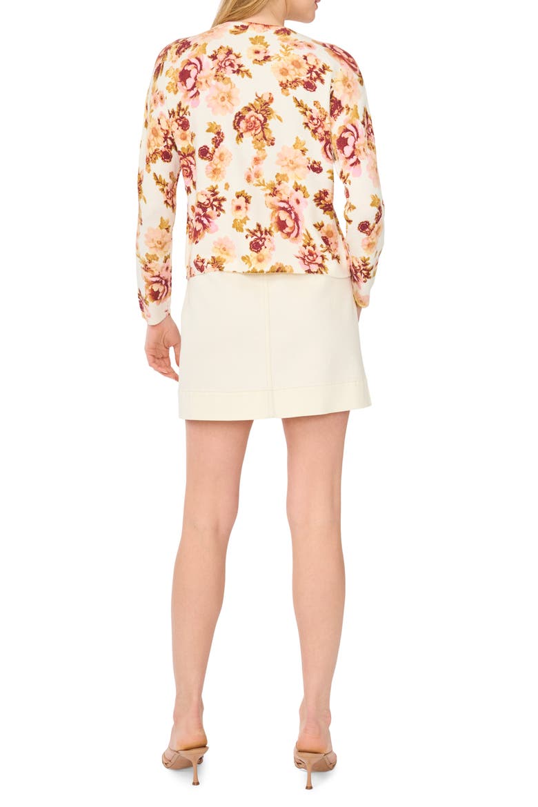 Floral Button Front Crop Cardigan, Alternate, color, NEW IVORY
