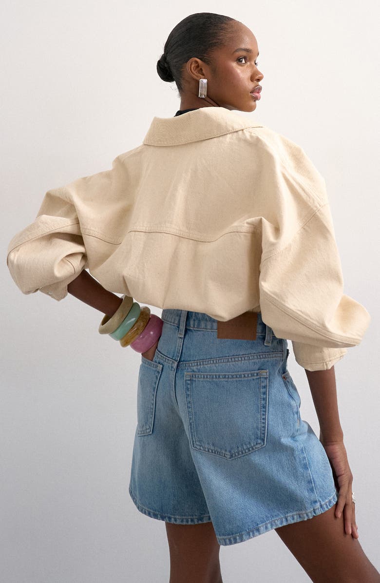 Topshop Editor Mid Rise Denim Shorts, Alternate, color, Lblue