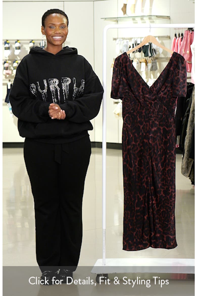 Print Puff Sleeve Satin Midi Dress video