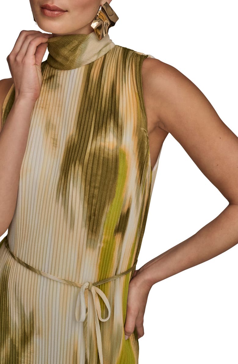 Donna Karan New York Abstract Print Micropleat Midi Dress, Alternate, color, Smoky Olive