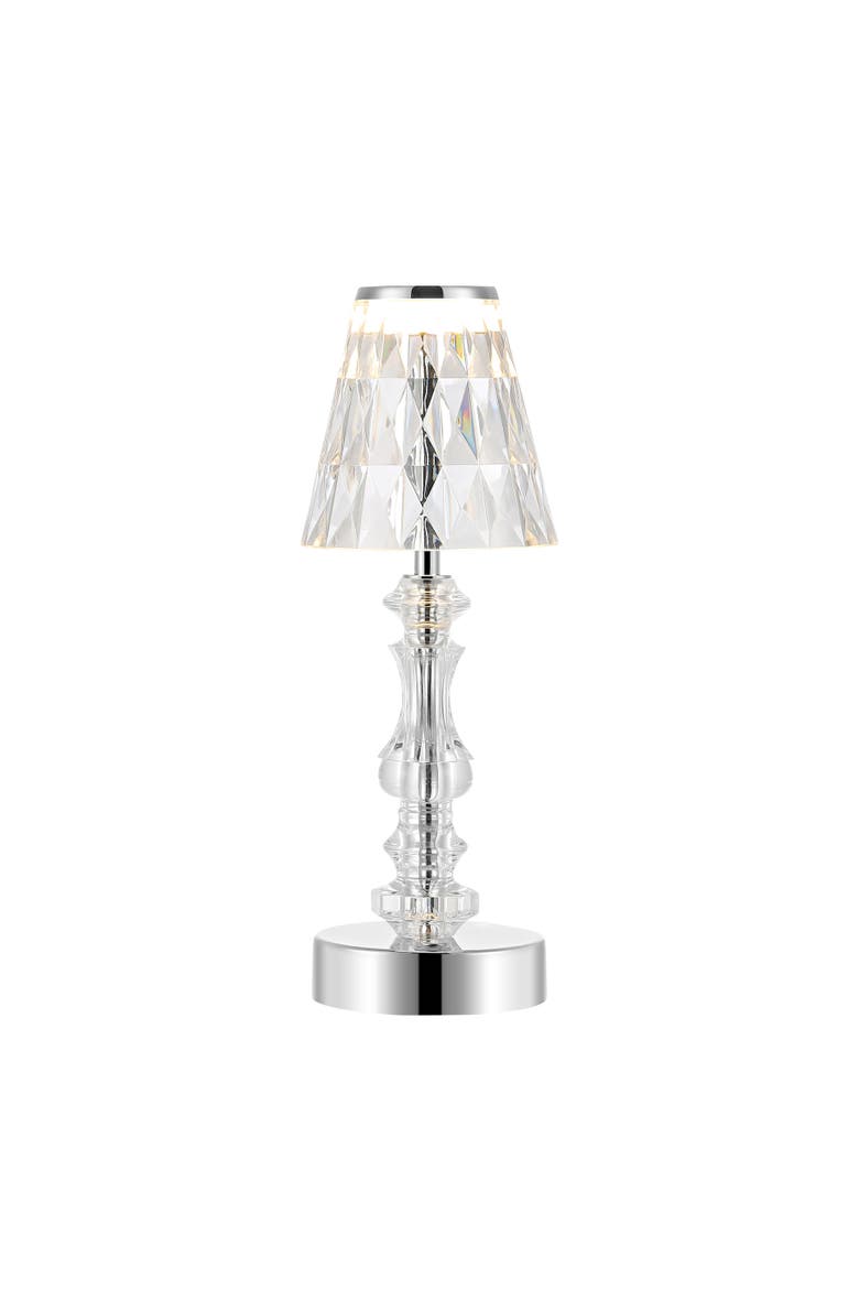 Lillian Bohemian Classic Acrylic Rechargeable Integrated Portable LED Table Lamp, Main, color, Clear/Chrome