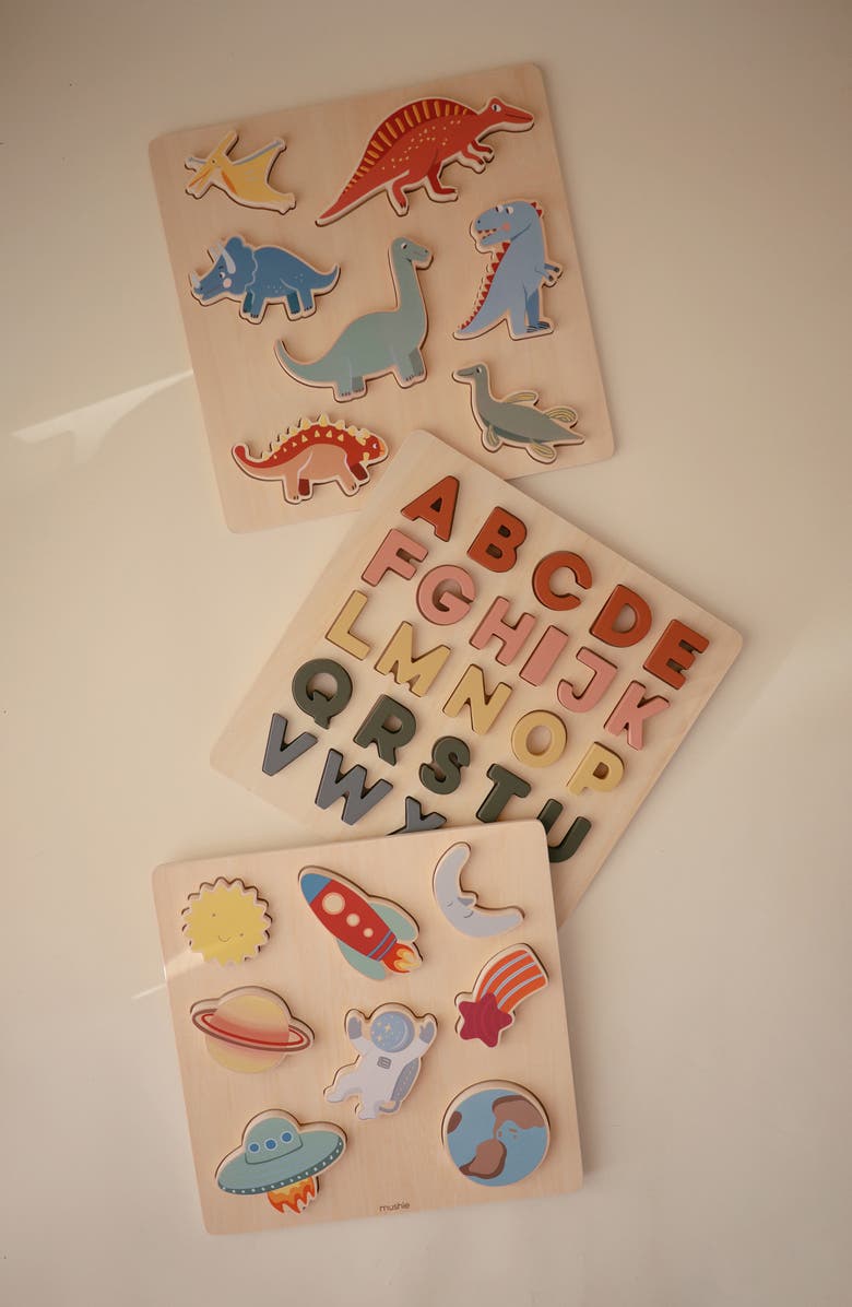 Mushie Wood Dinosaur Puzzle, Alternate, color, 