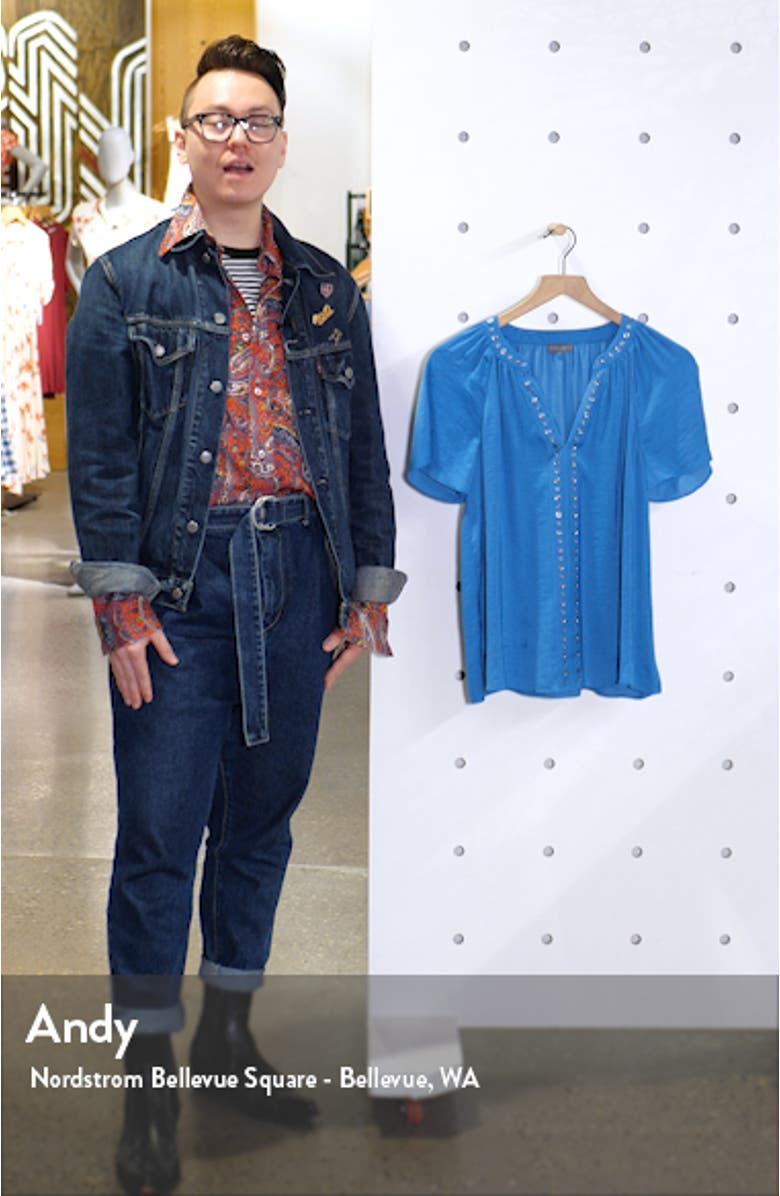 Stud Trim Hammered Satin Blouse, sales video thumbnail