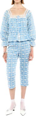 Anna Sui Lattice Lace Embroidery Capri Pants