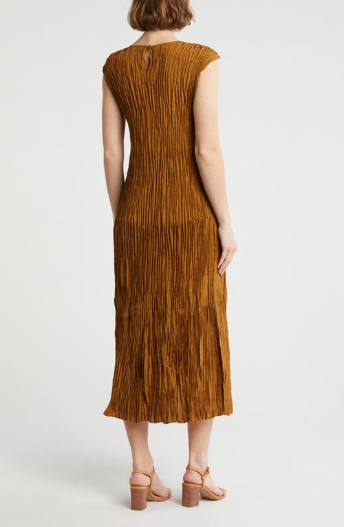 Eileen Fisher Pleated Tiered Silk Midi Dress In Bronze