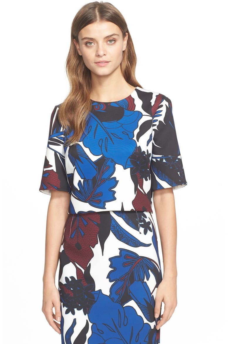 'Dawna' Botanical Print Crop Top, Main, color, WHITE