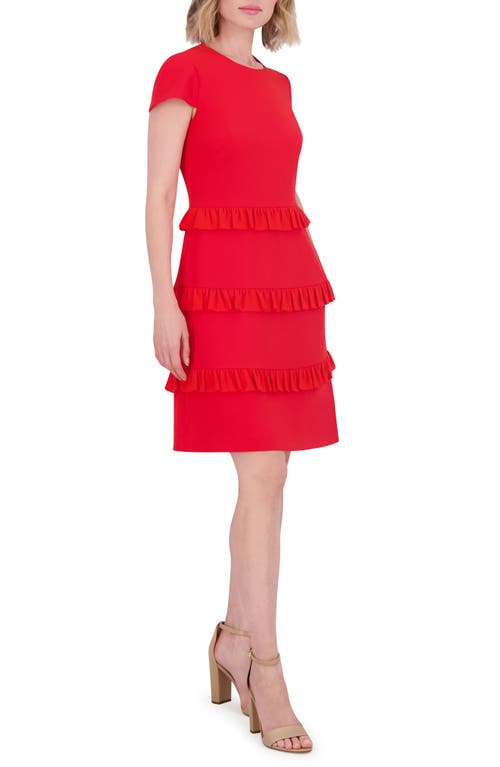 Eliza J Ruffle Detail Short Sleeve Dress In Red