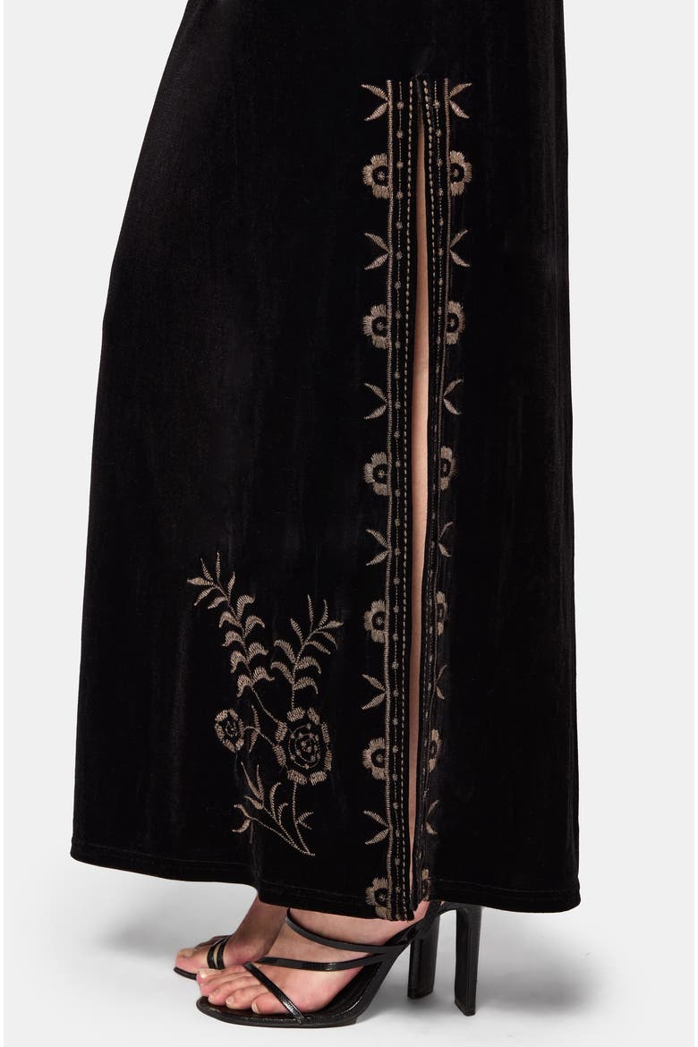 Kobra Embroidered Velour Maxi Slip Dress, Alternate, color, Black