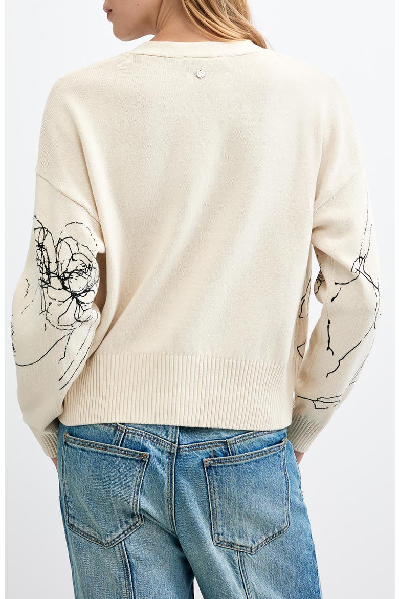 Bird Graphic Cotton Blend Cardigan, Alternate, color, OFF WHITE