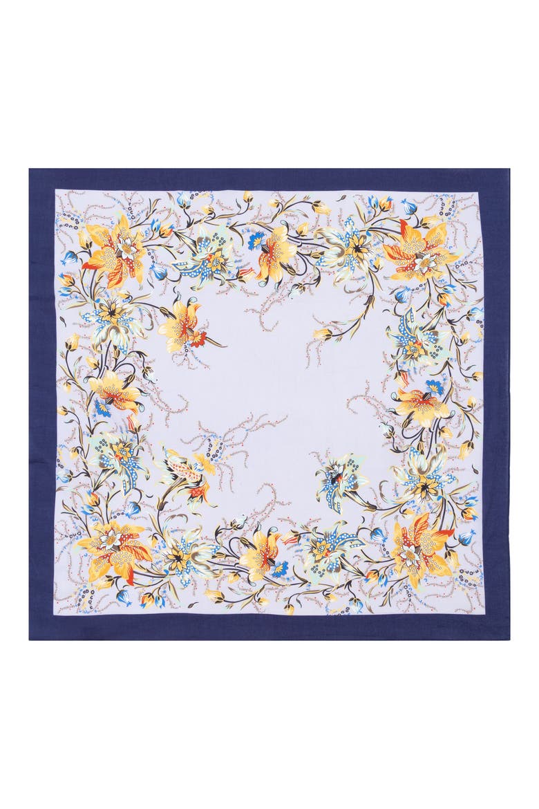 Bloom Border Square Scarf, Main, color, BLACK/ WHITE