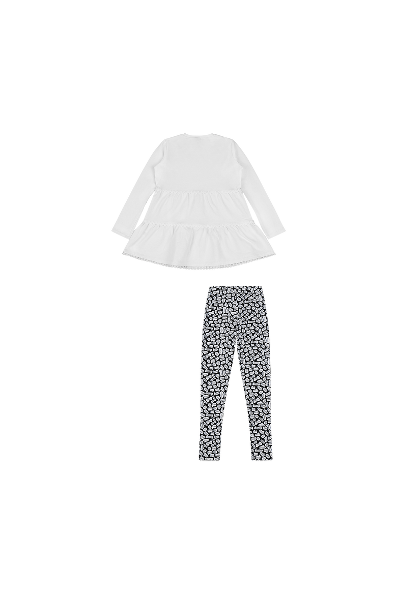 Girls Ruffle Hem Tiered Tunic and Legging Set, Alternate, color, White/Black/Hello