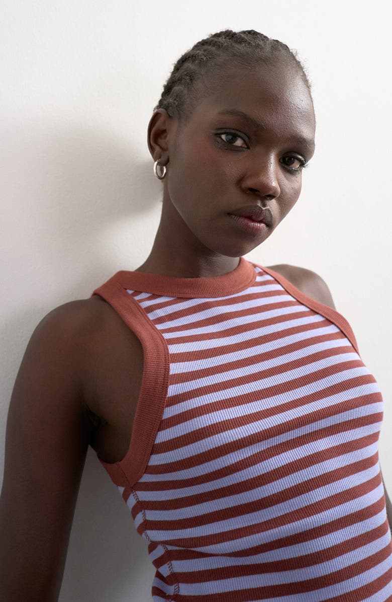 Topshop Stripe Cutaway Stretch Cotton Rib Tank, Alternate, color, 