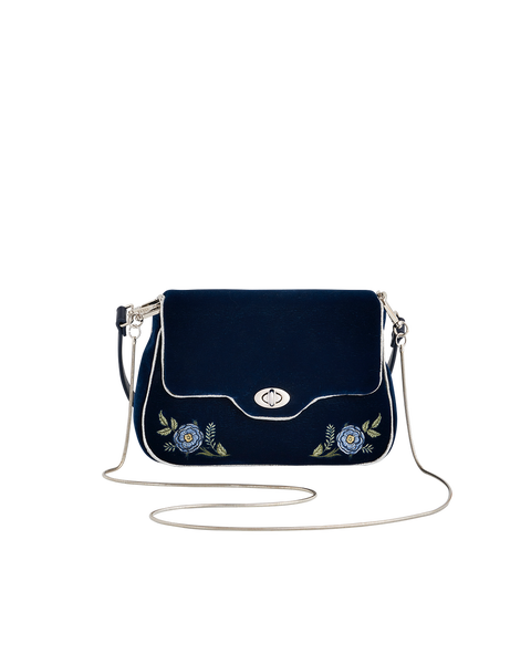 Rose Embroidered Blue Clutch