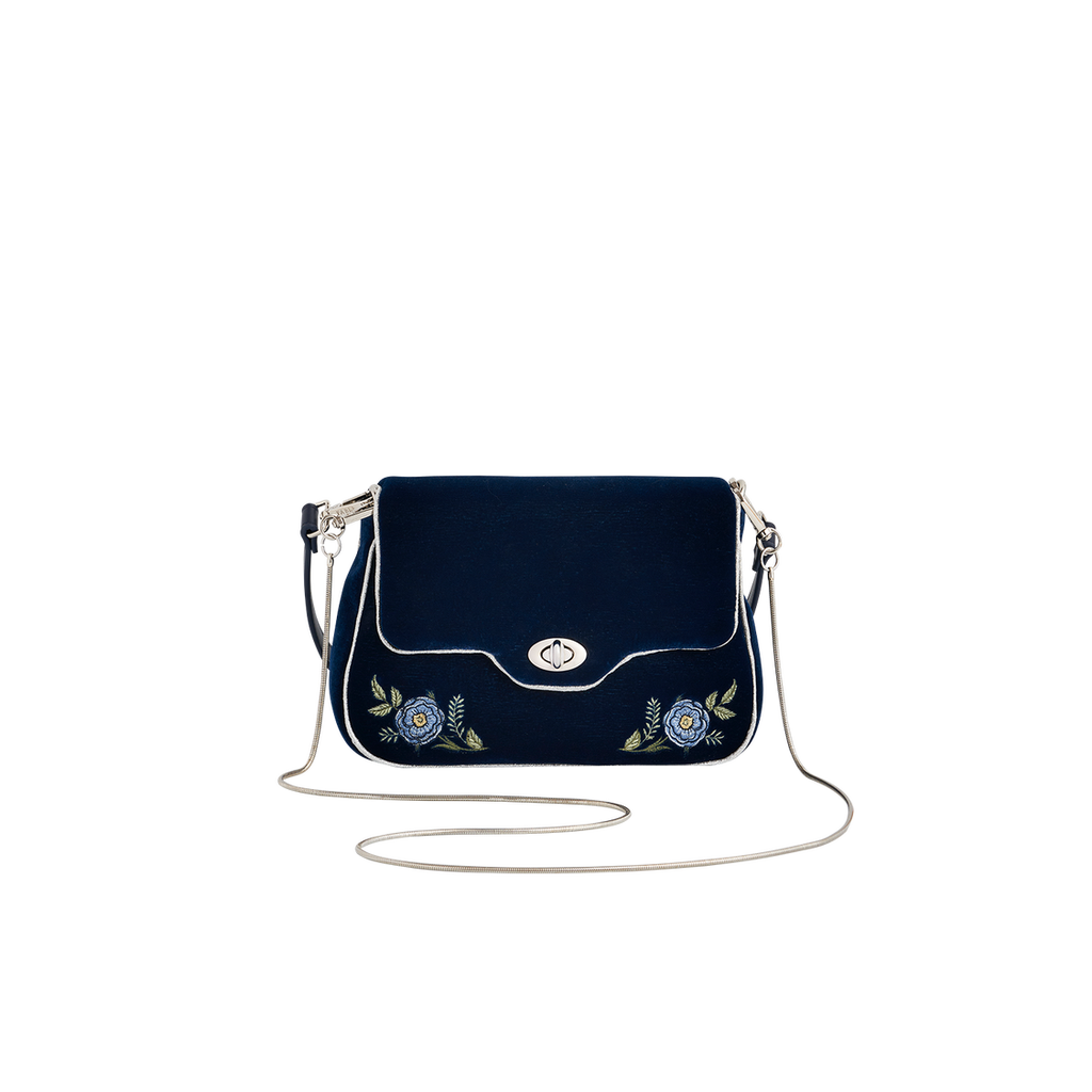 Fable England Rose Embroidered Blue Clutch