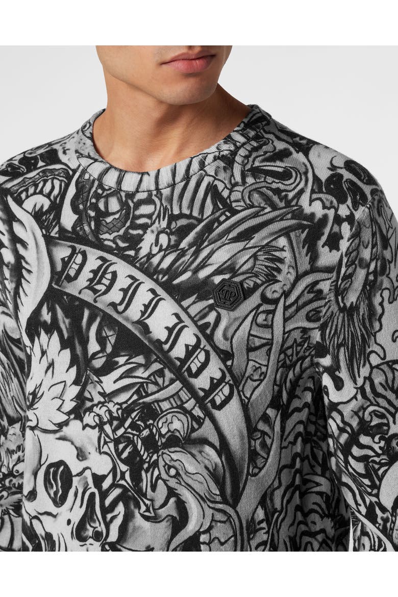 Pullover Round Neck Tattoo Men, Alternate, color, black