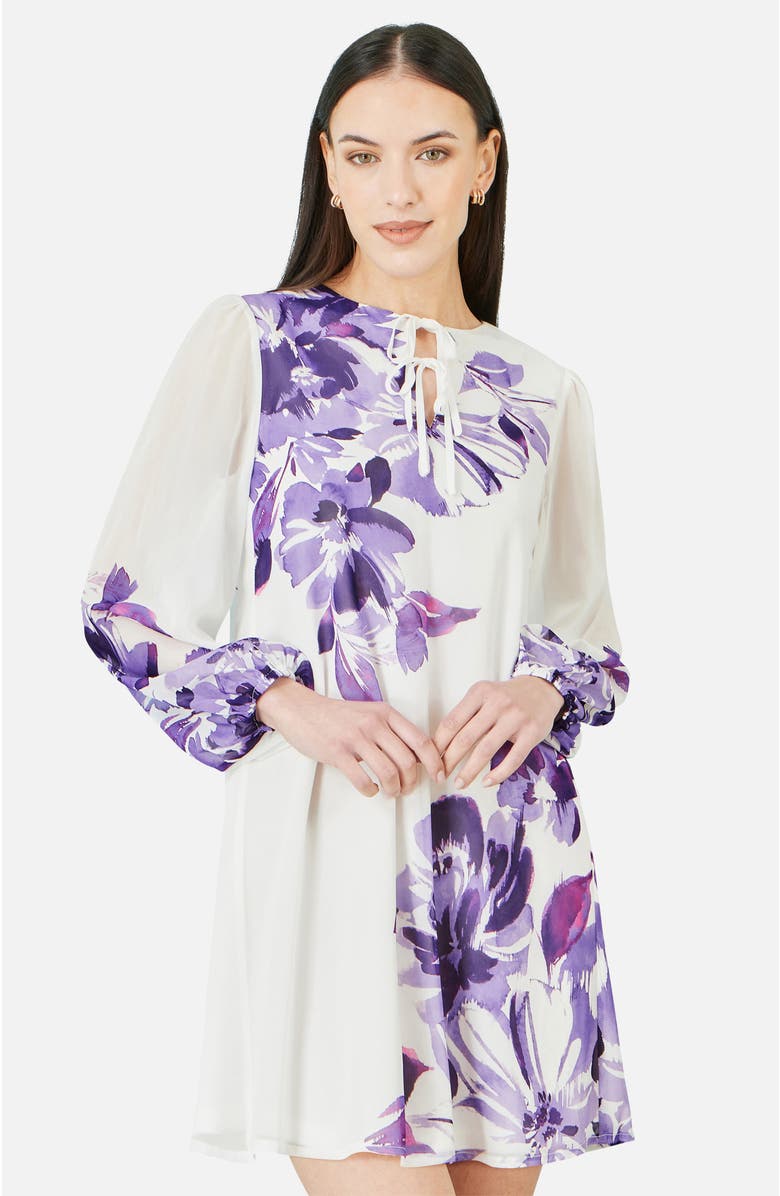 Yumi Keyhole Neck Floral Tunic Dress, Alternate, color, Purple