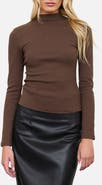 Blu Pepper Mock Neck Long Sleeve Ribbed Knit Top