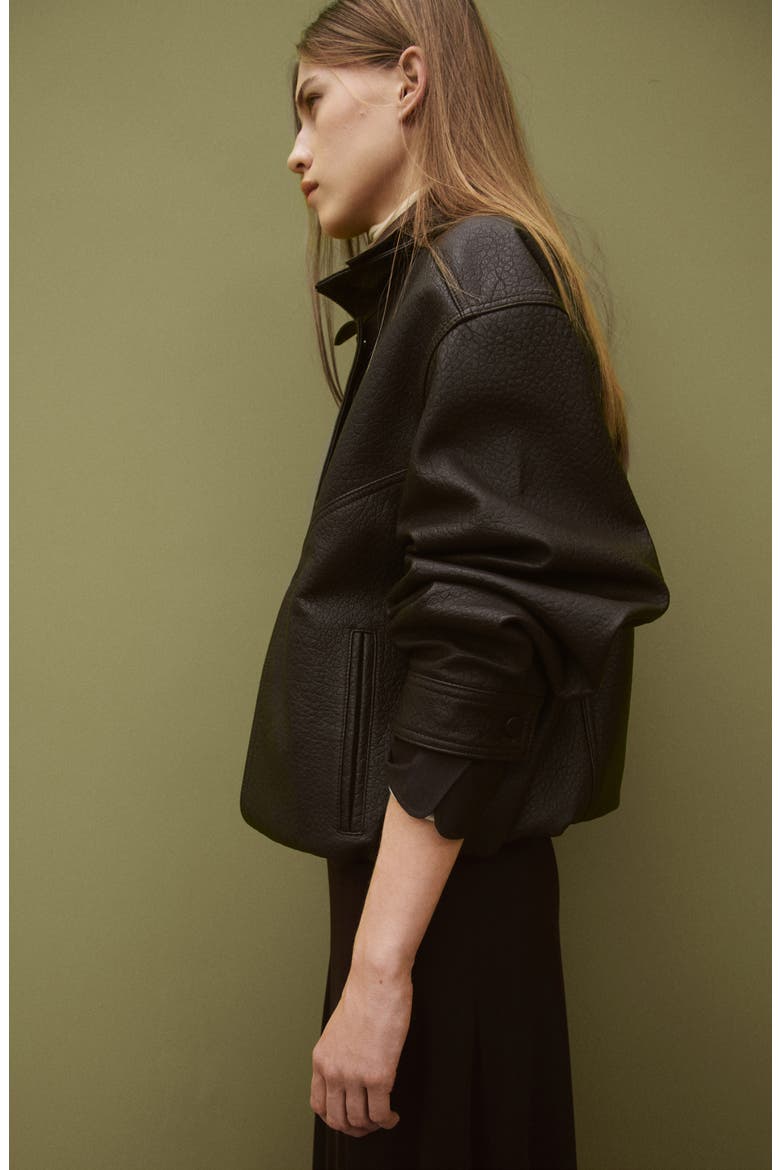 Oversize Leather Jacket, Alternate, color, BROWN