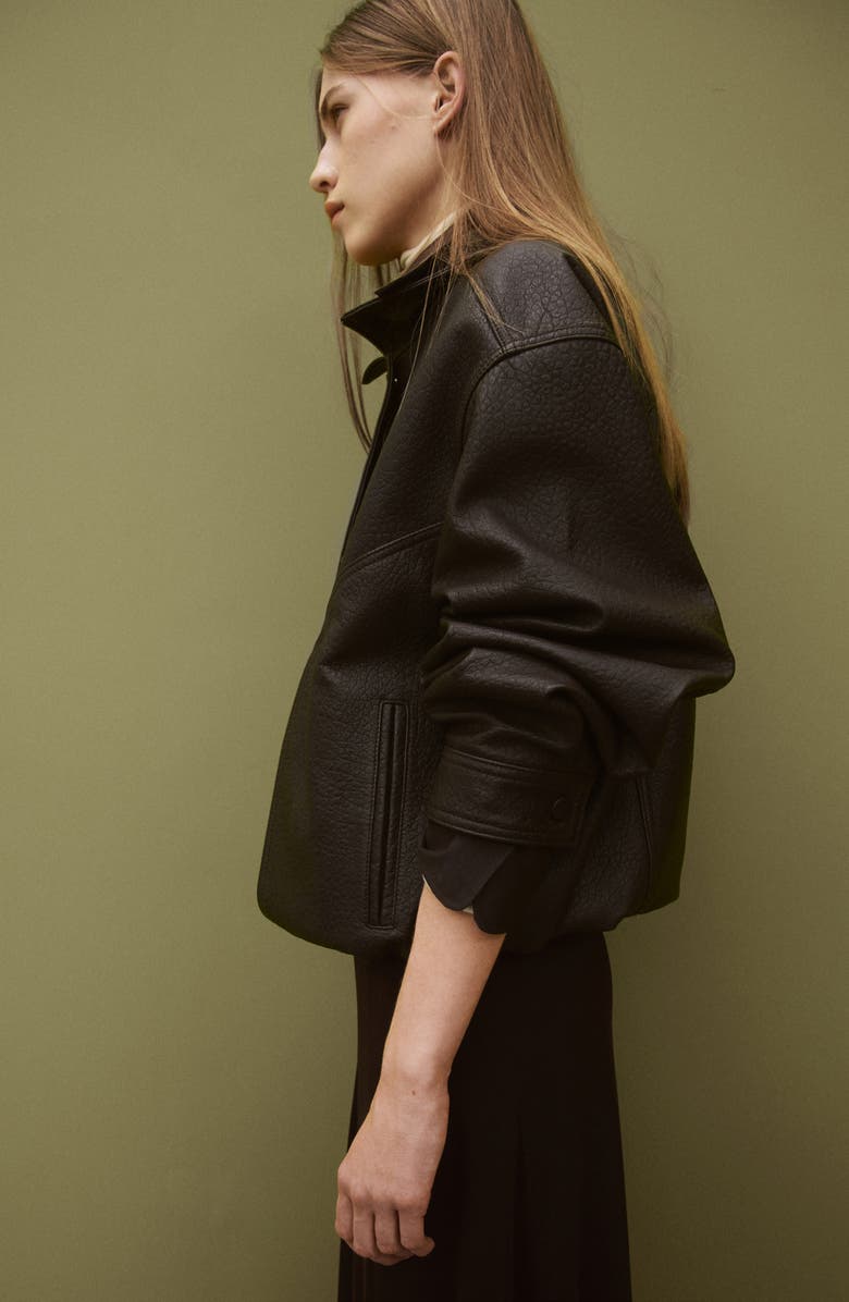 MANGO Oversize Leather Jacket, Alternate, color, Brown