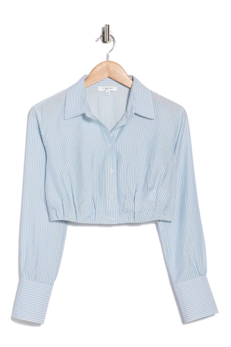 Striped Pleated Cropped Shirt, Alternate, color, BLUE STRIPE