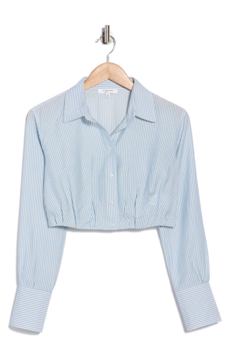 Vigoss Striped Pleated Cropped Shirt, Main, color, Blue Stripe