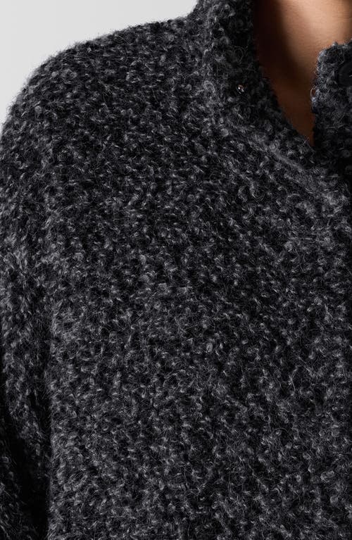 Eileen Fisher Curly Alpaca Stand Collar Coat In Black