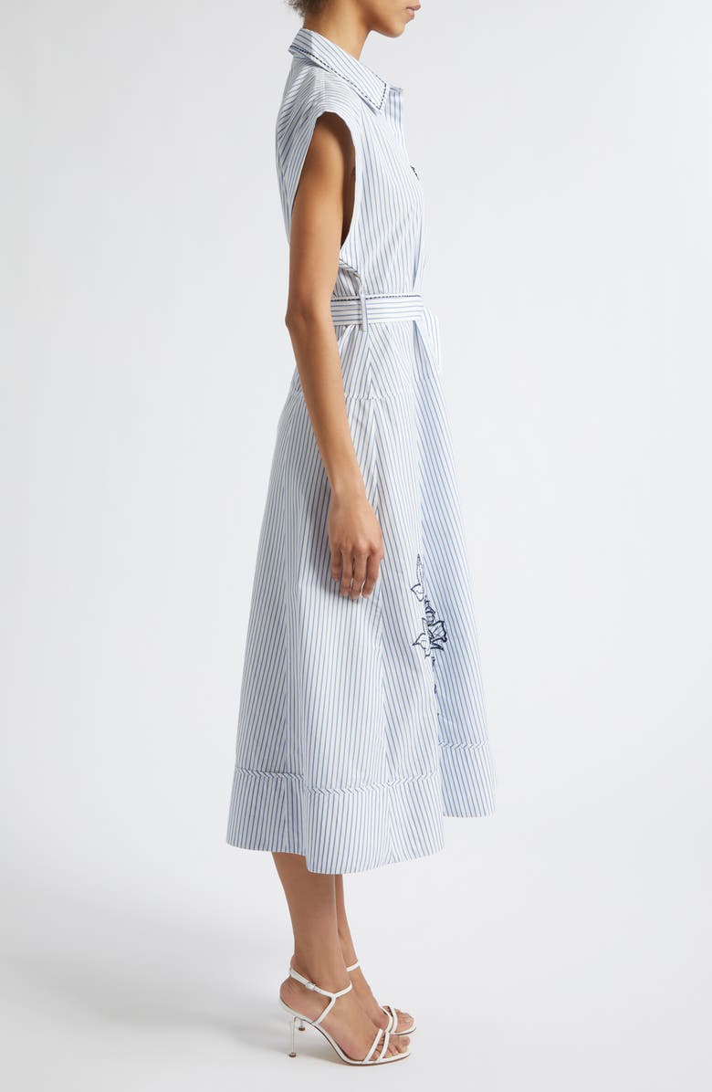 Cinq à Sept Callie Floral Appliqué Stripe Midi Shirtdress, Alternate, color, White Multi