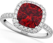 ALLUREZ Cushion Cut Halo Ruby & Diamond Engagement Ring 14k