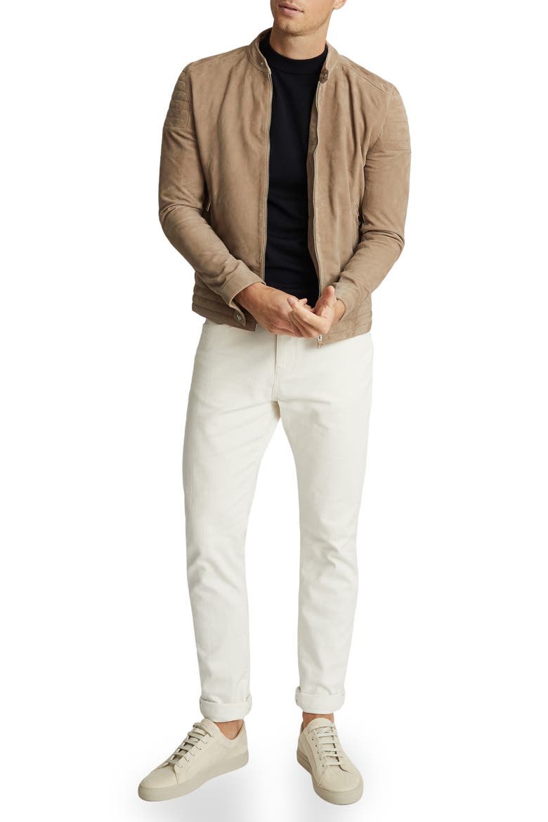 Brooks Slim Fit Leather Jacket, Alternate, color, STONE