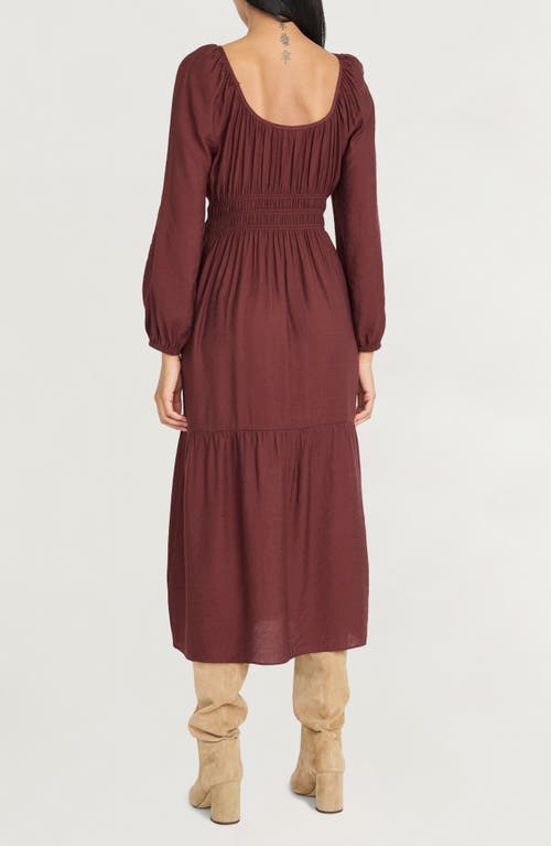 The Good Journey Long Sleeve Smocked Midi Dress In Brown