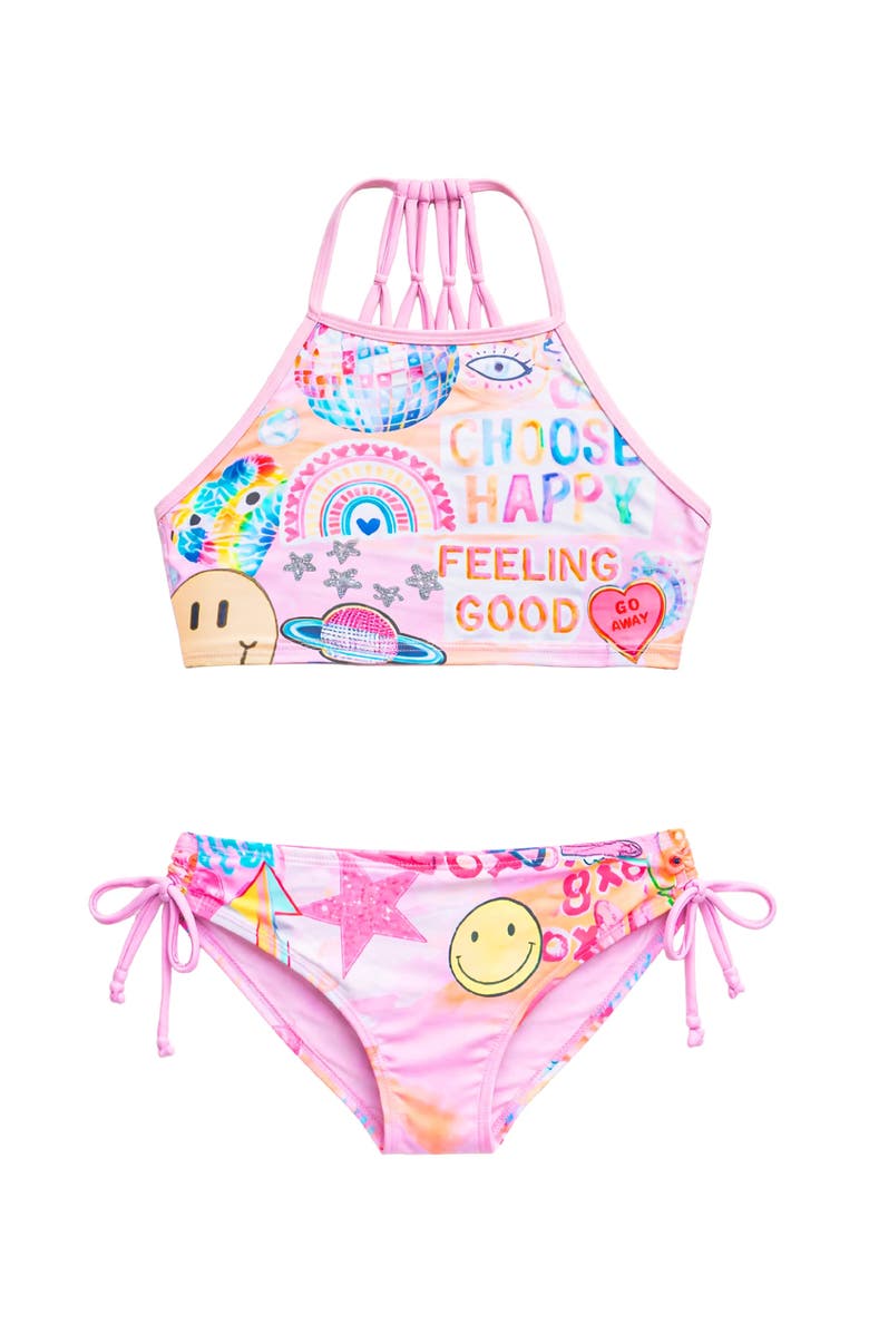 Limeapple Printed Cropped Tankini Swimsuit, Main, color, Pink Multi