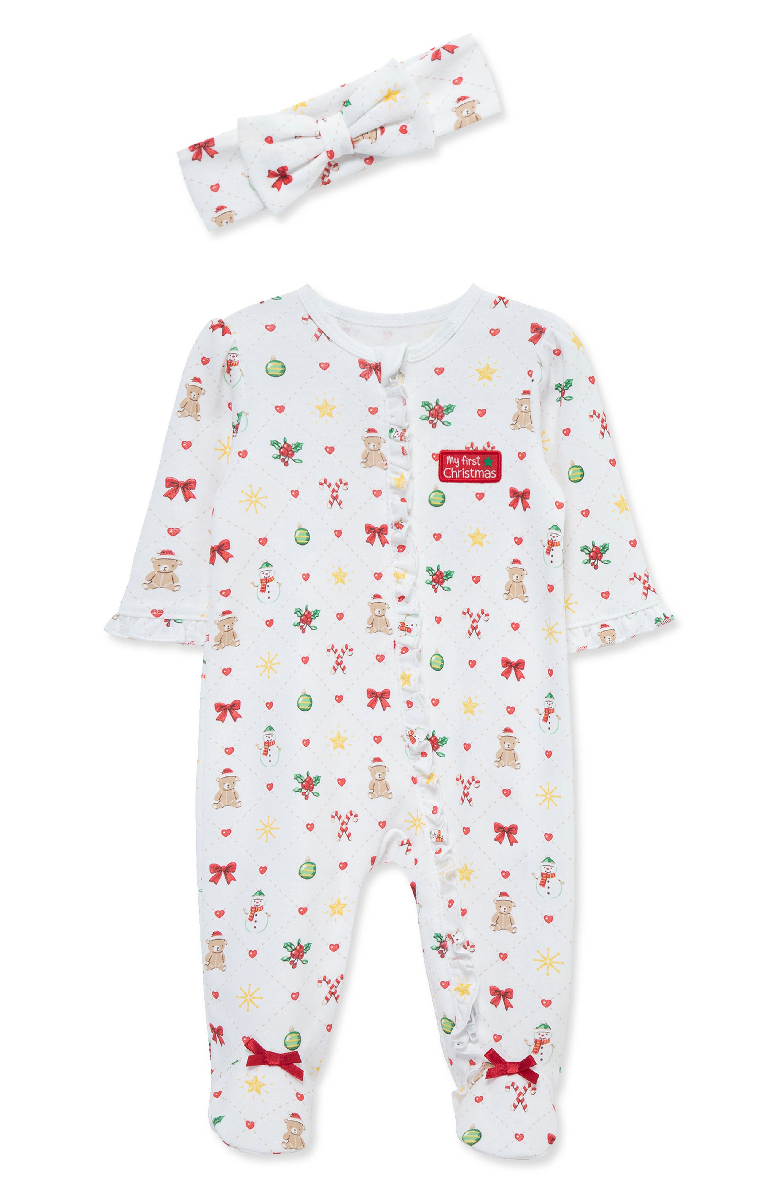 Little Me Festive Holiday Footie & Headband Set