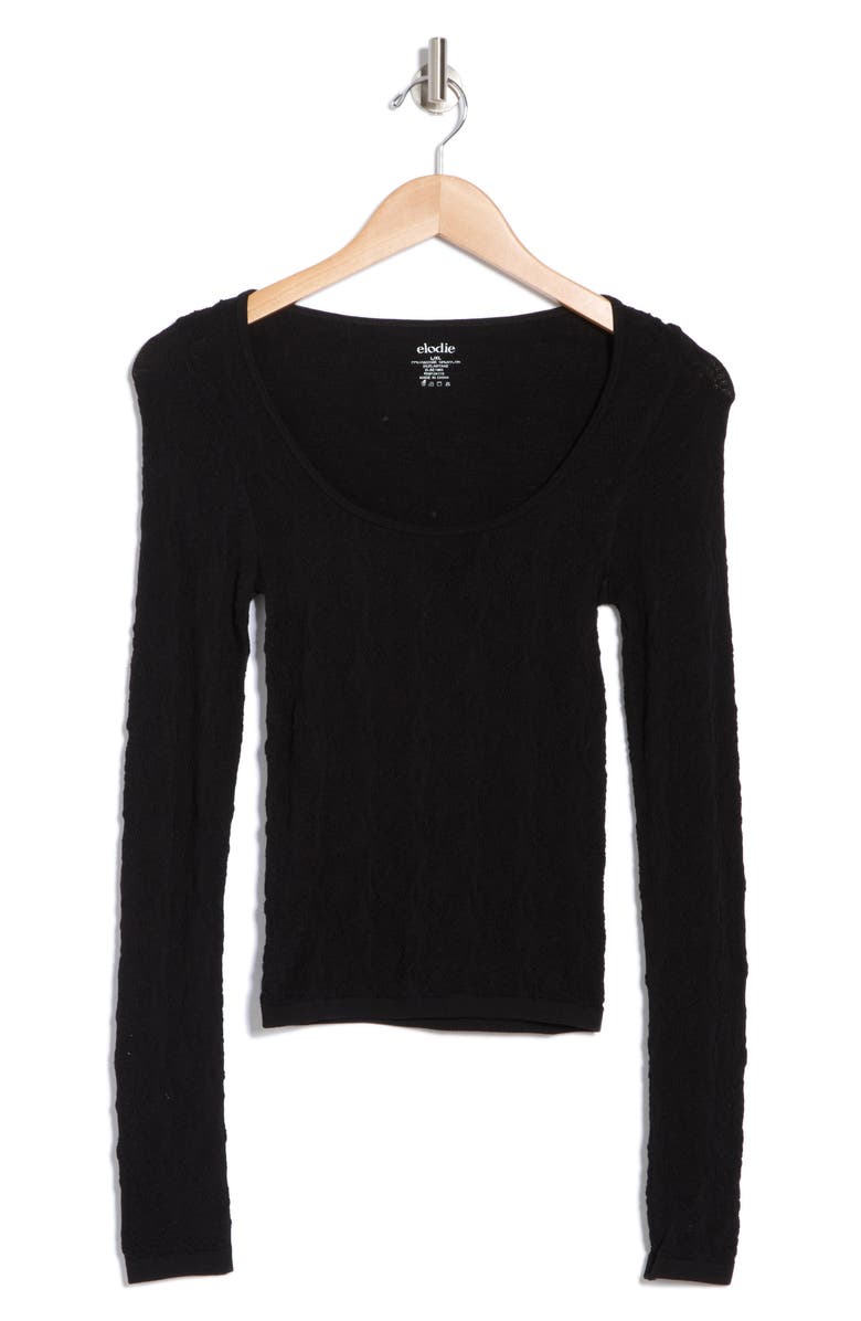 Elodie Scoop Neck Long Sleeve Seamless Crop Top, Alternate, color, Black