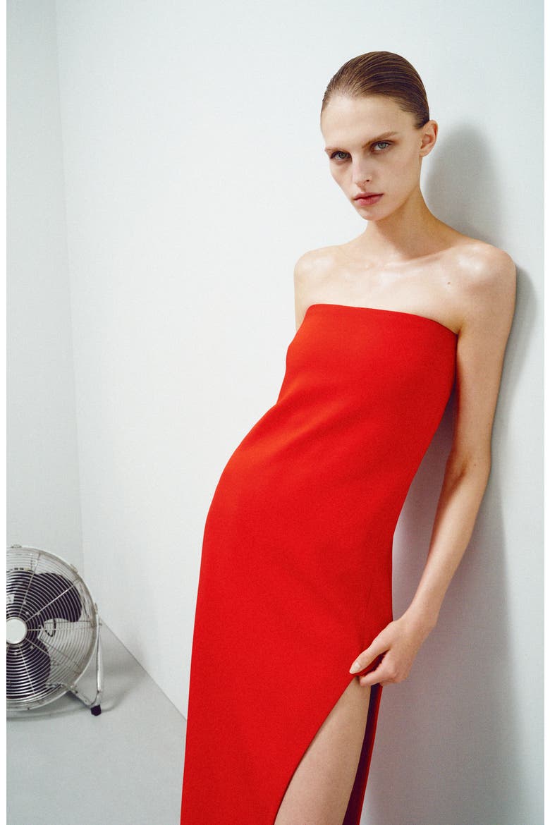 Asymmetric Strapless Dress, Alternate, color, RED