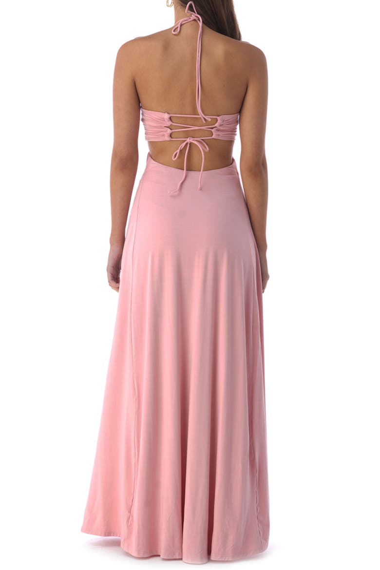 Rosette Halter Maxi Dress, Alternate, color, PINK