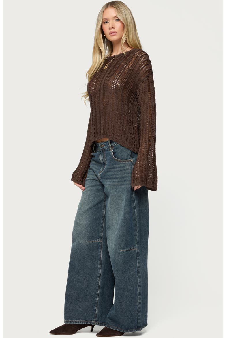 Jaide Sheer Ladder Open Stitch Sweater, Alternate, color, BROWN
