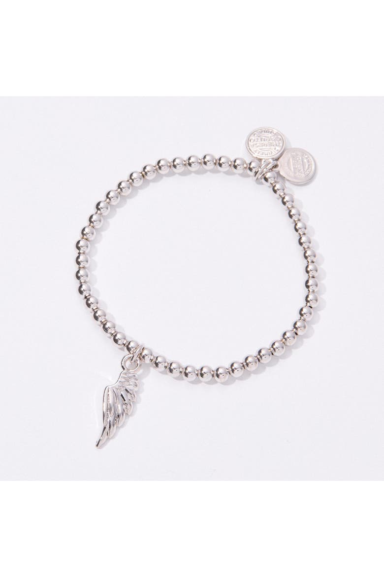 Angel Wing Stretch Beaded Bracelet, Main, color, Silver