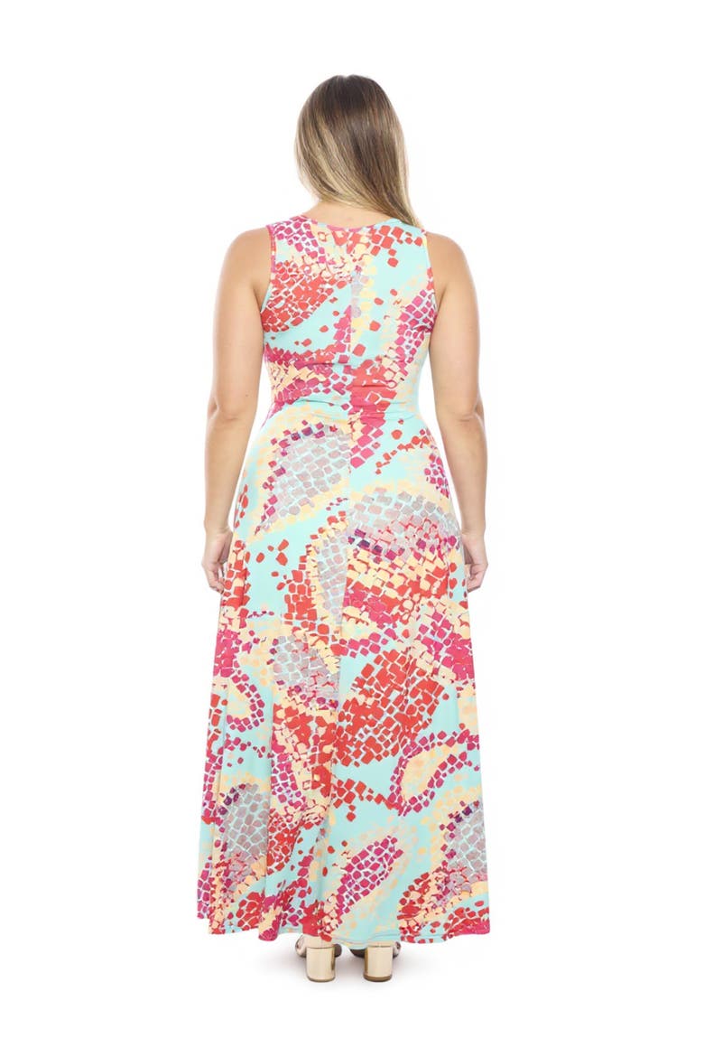 Plus Size Abstract Scoop Neck Sleeveless A-Line Maxi Dress, Alternate, color, Blue Multi