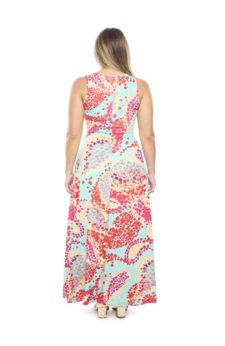 24seven Comfort Apparel Plus Size Abstract Scoop Neck Sleeveless A-Line Maxi Dress, Alternate, color, Blue Multi