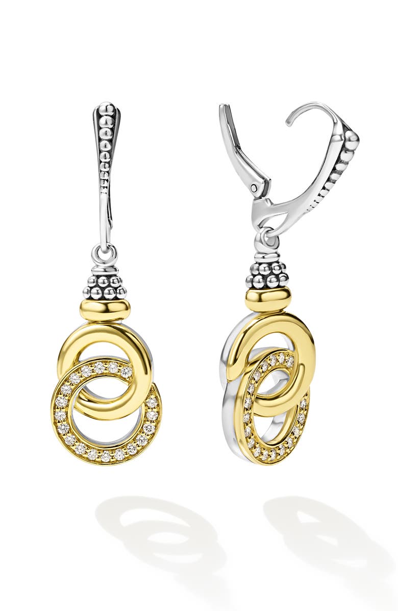 LAGOS Signature Caviar Two-Tone Interlocking Diamond Drop Earrings, Alternate, color, Two-Tone
