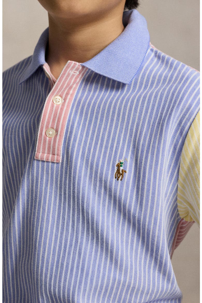 Kids' Mismatched Stripe Cotton Piqué Polo, Alternate, color, HRBR BLUE