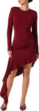 ASTR the Label Metallic Long Sleeve Asymmetric Hem Minidress