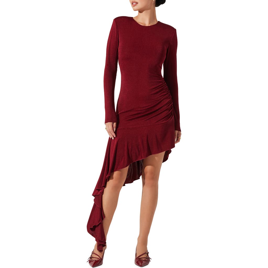 ASTR ASTR THE LABEL METALLIC LONG SLEEVE ASYMMETRIC HEM MINIDRESS
